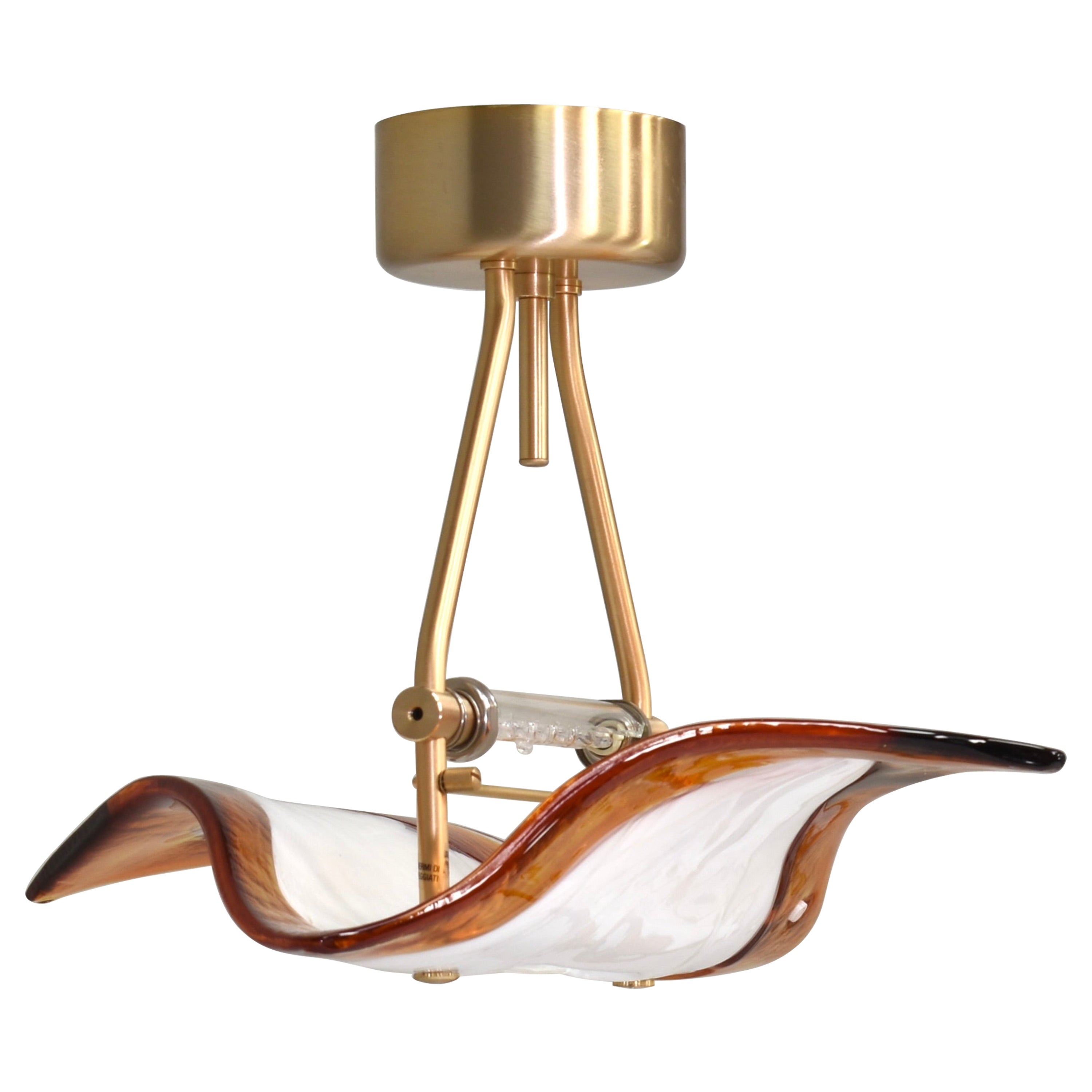 La Murrina 'Albatros' ceiling lamp Murano glass / brass details Italy circa 1980 For Sale