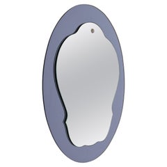 Midcentury Cristal Art Oval Italian Wall Mirror with Blue Glass Frame, 1960s