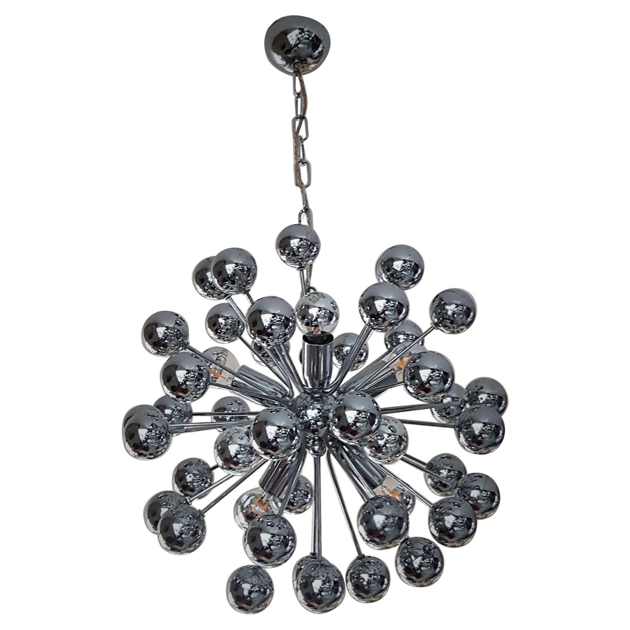 Mid-Century Crome Sputnik Lamp Pendant by Reggiani, Italy 1968 For Sale