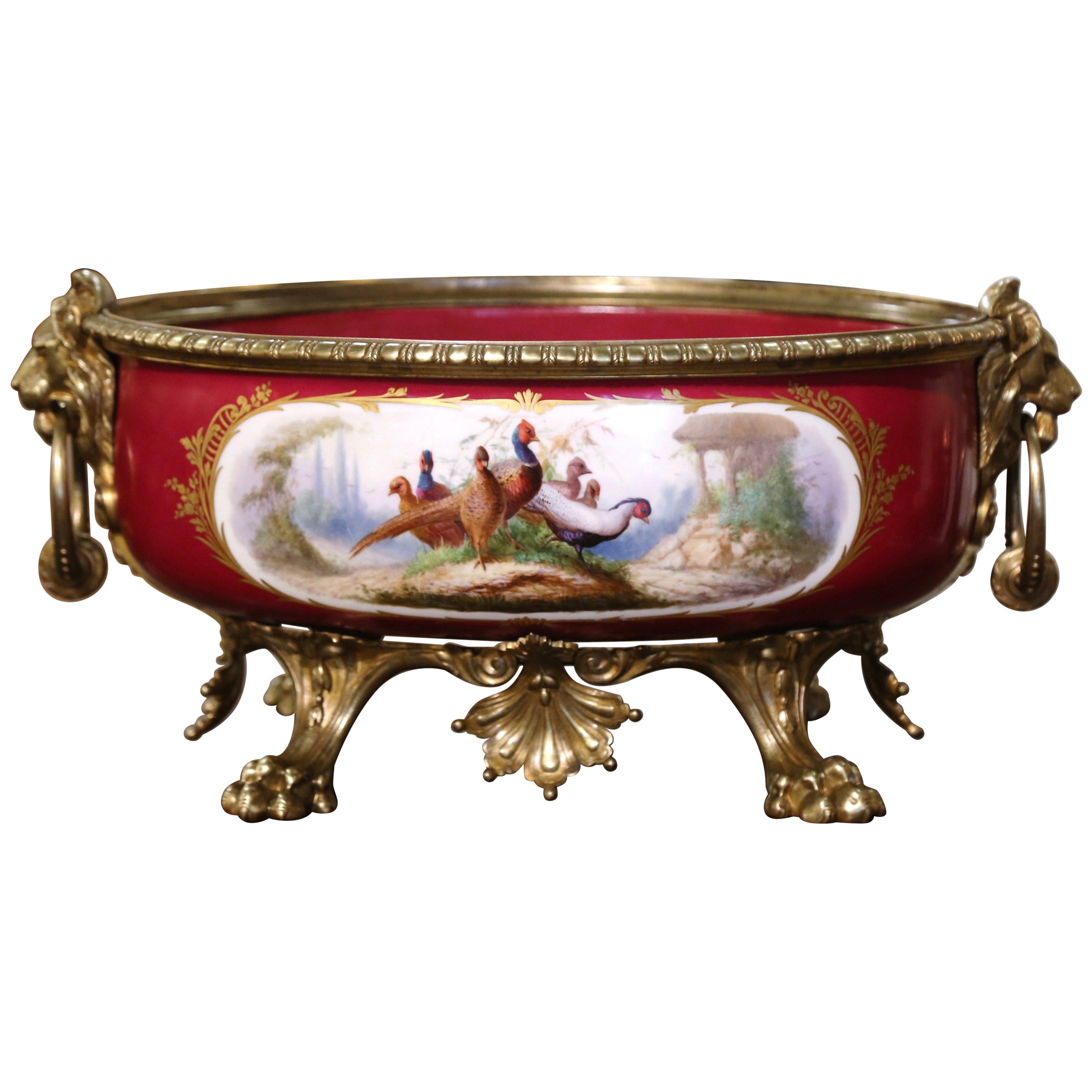 19th Century French Empire Hand Painted "Porcelaine de Paris" Oval Jardiniere For Sale