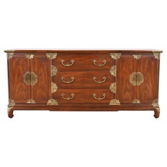 Retro Henredon Hollywood Regency Chinoiserie Mahogany and Brass Sideboard Credenza