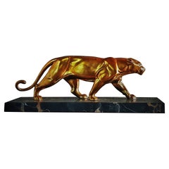 Art Deco Sculpture Panther on Marble Base, France, 1935
