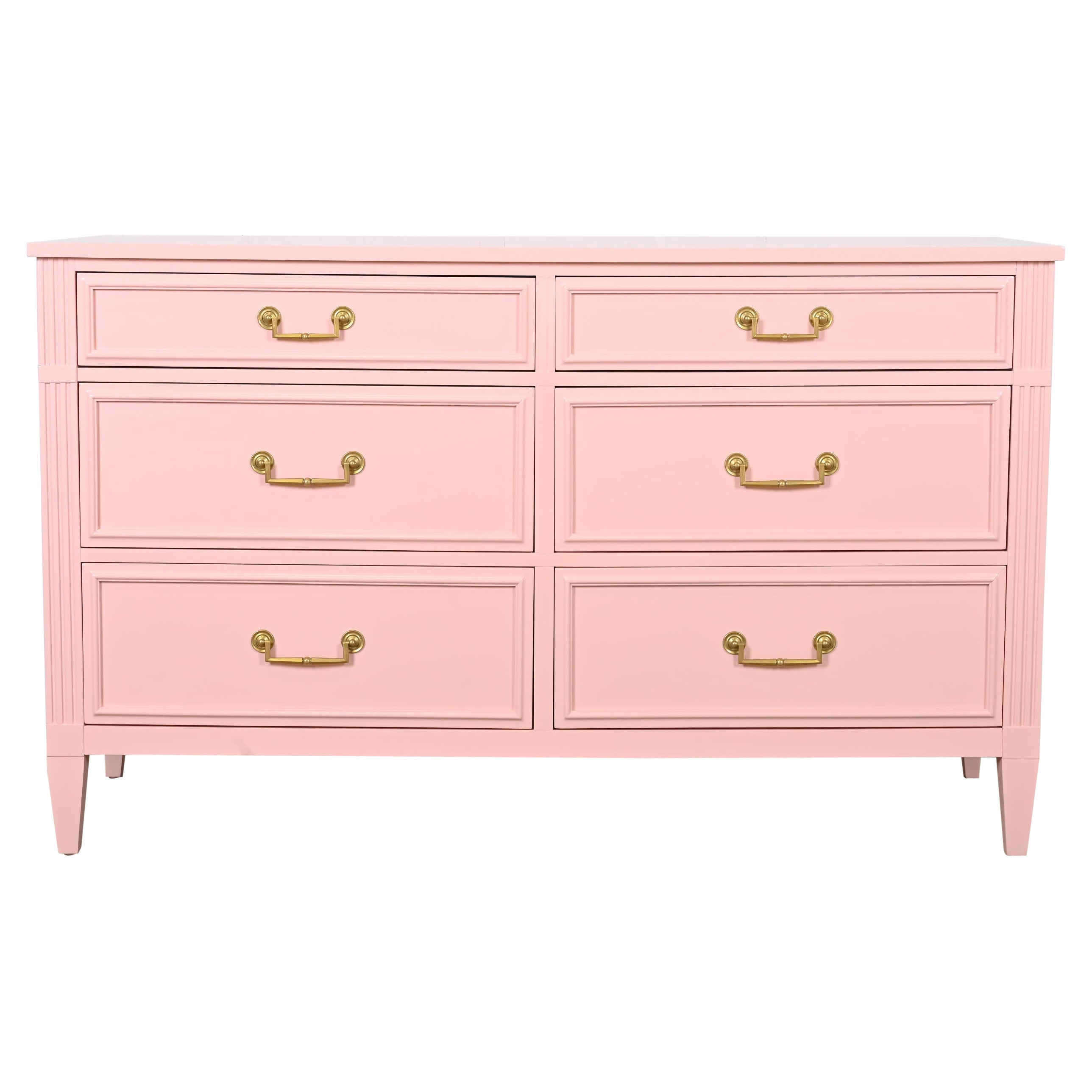 French Regency Louis XVI Pink Lacquered Dresser by National Mt. Airy, Refinished