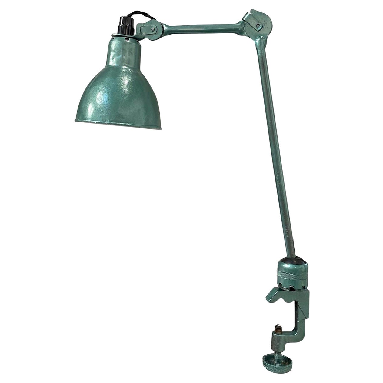 20th Century Green French Industrial Metal Work Lamp - Vintage Office Light