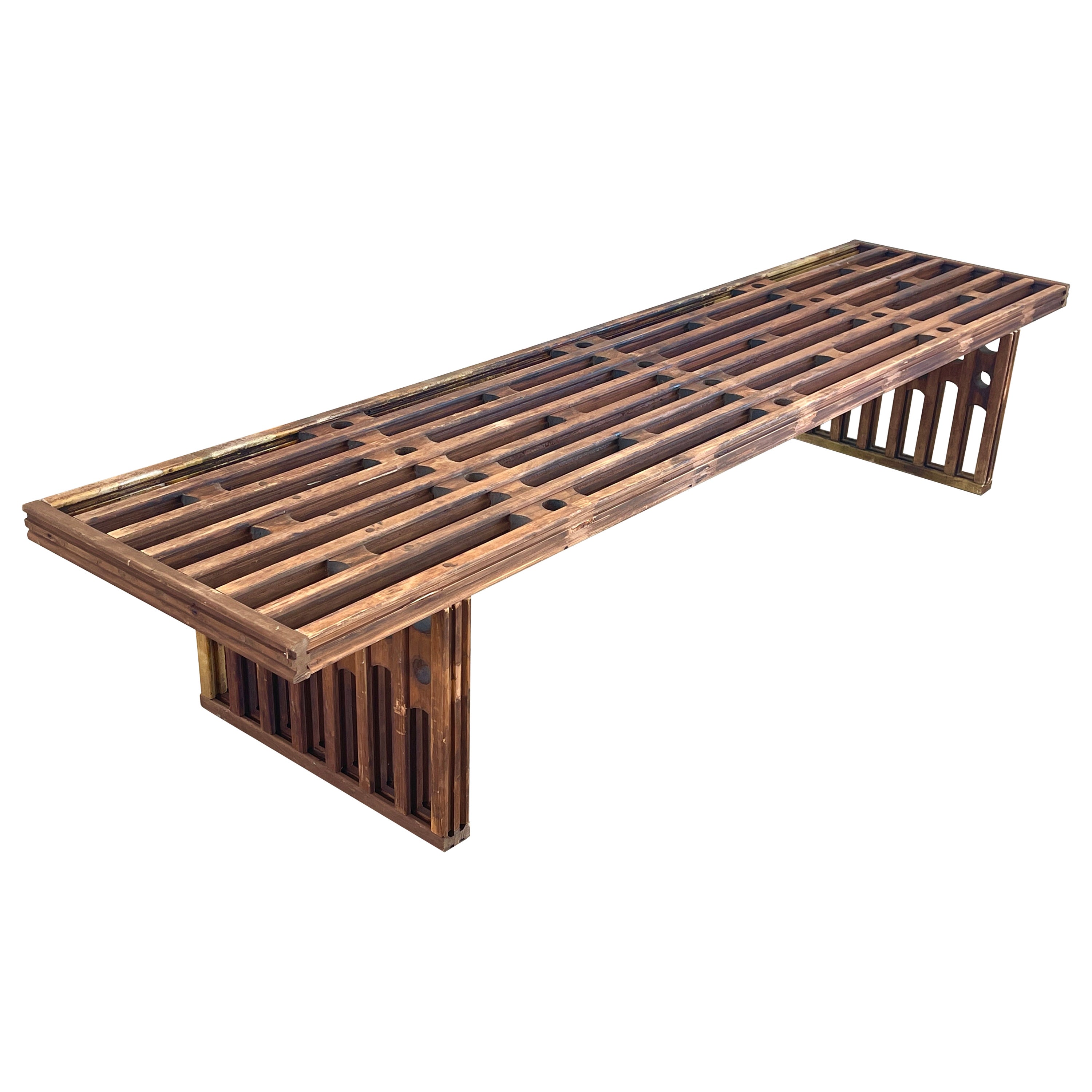 French Slatted Wood Bench, 1950s