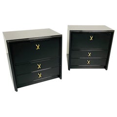 Vintage Pair of Mid-Century Modern Night Stands, John Stuart, Ebony, Fully Refinished