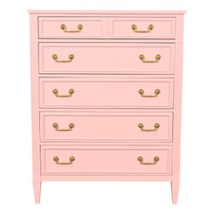 French Regency Louis XVI Pink Lacquered Highboy Dresser by National Mt. Airy