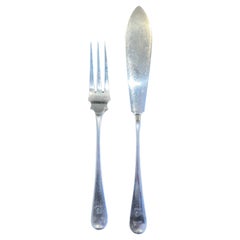 Unicorn Monogrammed Sterling Silver 12 Fork & 10 Knife Fish Set