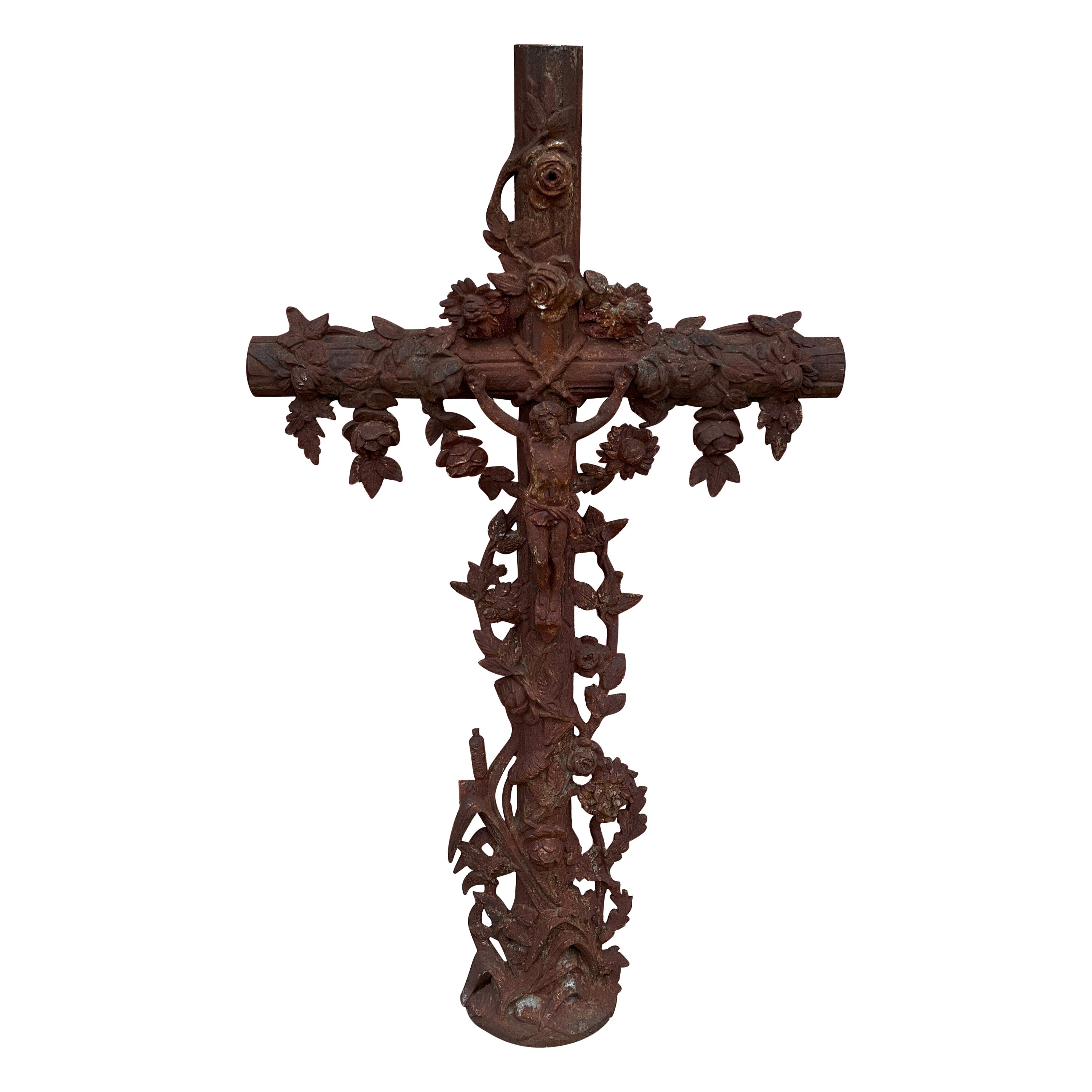 Antique Crucifix Cross Cast Iron Garden Architectural Chapel Church Cemetery #2 For Sale