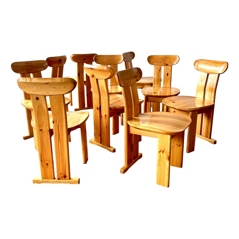 French Pine Dining Chairs - set of 10 For Sale