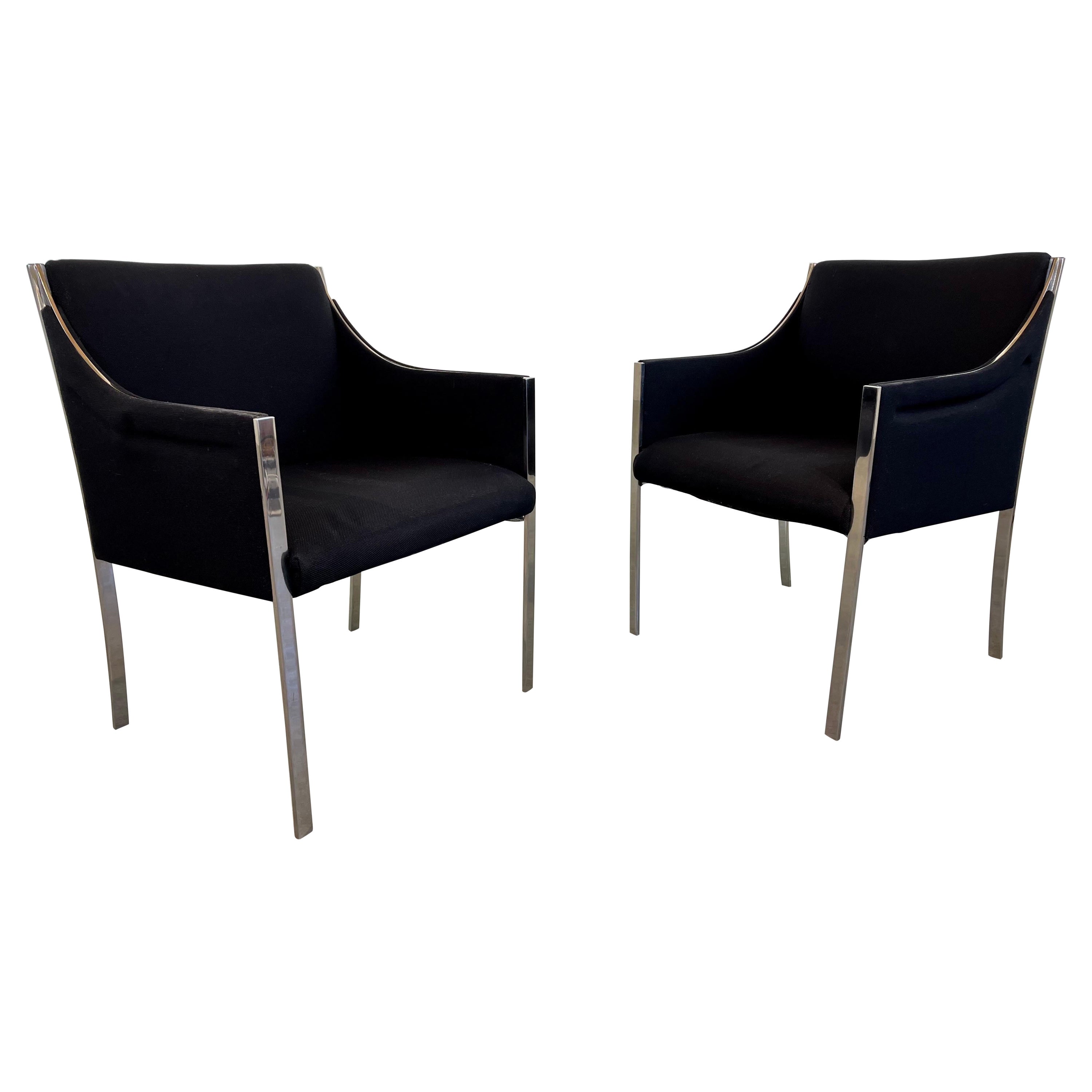 Scarce Pair of Jens Risom Sculptural Chromed Steel Lounge Chairs For Sale