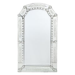 Mid-Century Modern Venetian Glass Mirror W/ Chain Beveling and Reverse Etched