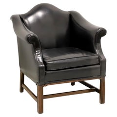 Mid 20th Century Black Leather Chippendale Style Club Chair