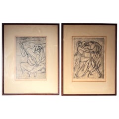 Two Original Etchings by Enrico Glicenstein, Signed, circa 1930s