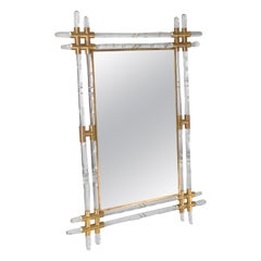 French Lucite and Brass Faux Bamboo Wall Mirror