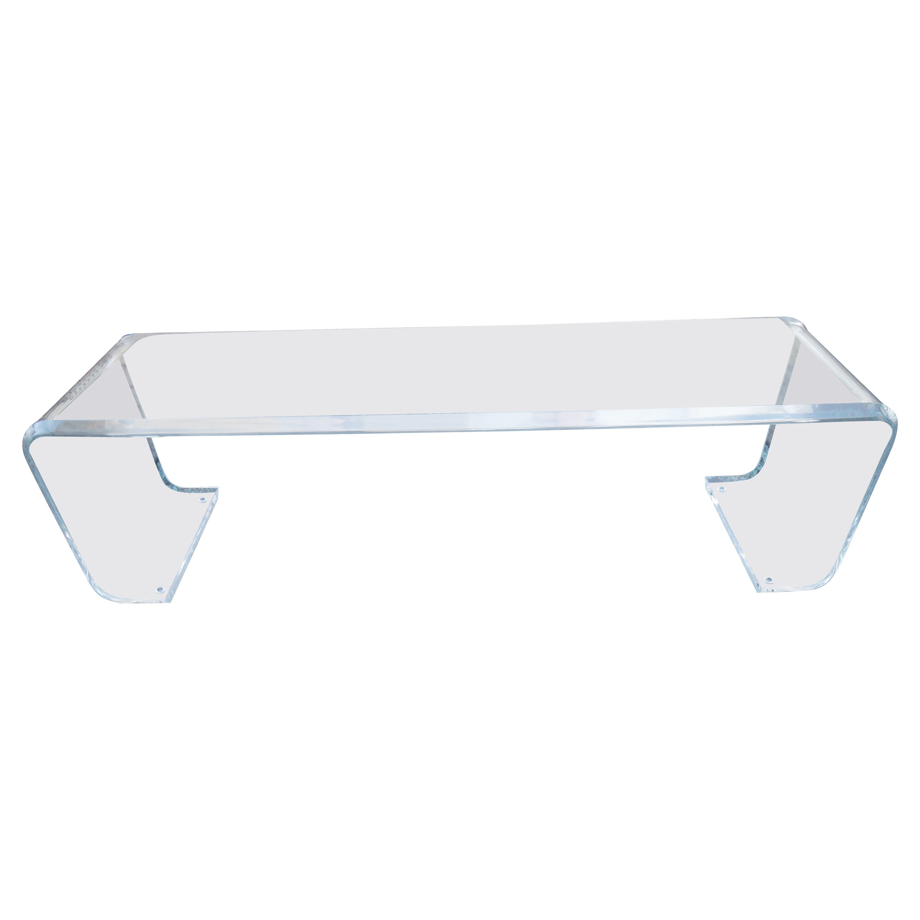 Sparkling Thick Chunky Lucite Scrolled Bench Mid-Century Modern For Sale