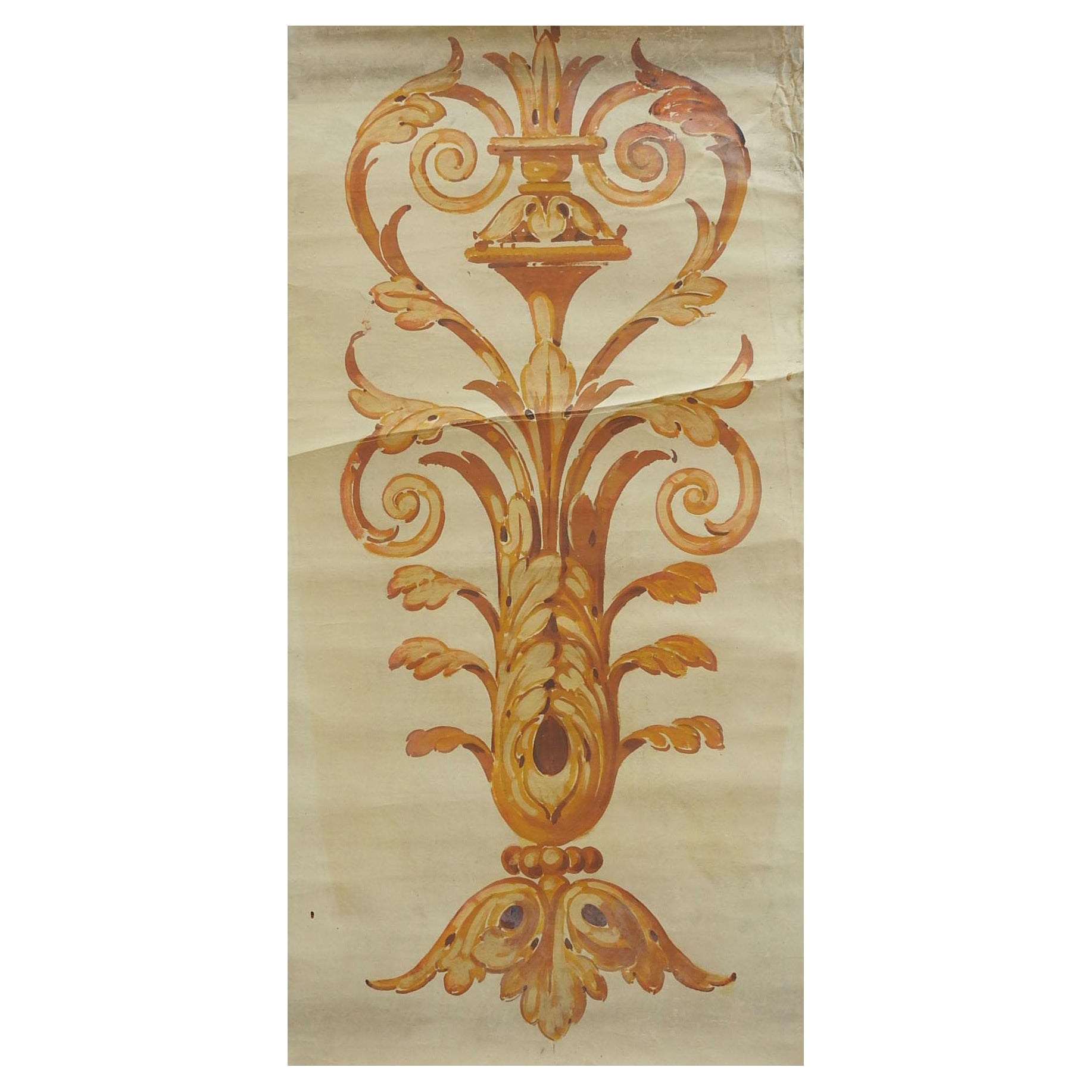 Vintage Distressed Ochre Renaissance Motif Painting For Sale