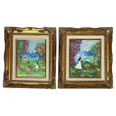 Pair of Vintage Enamel Art Panels by Louis Cardin