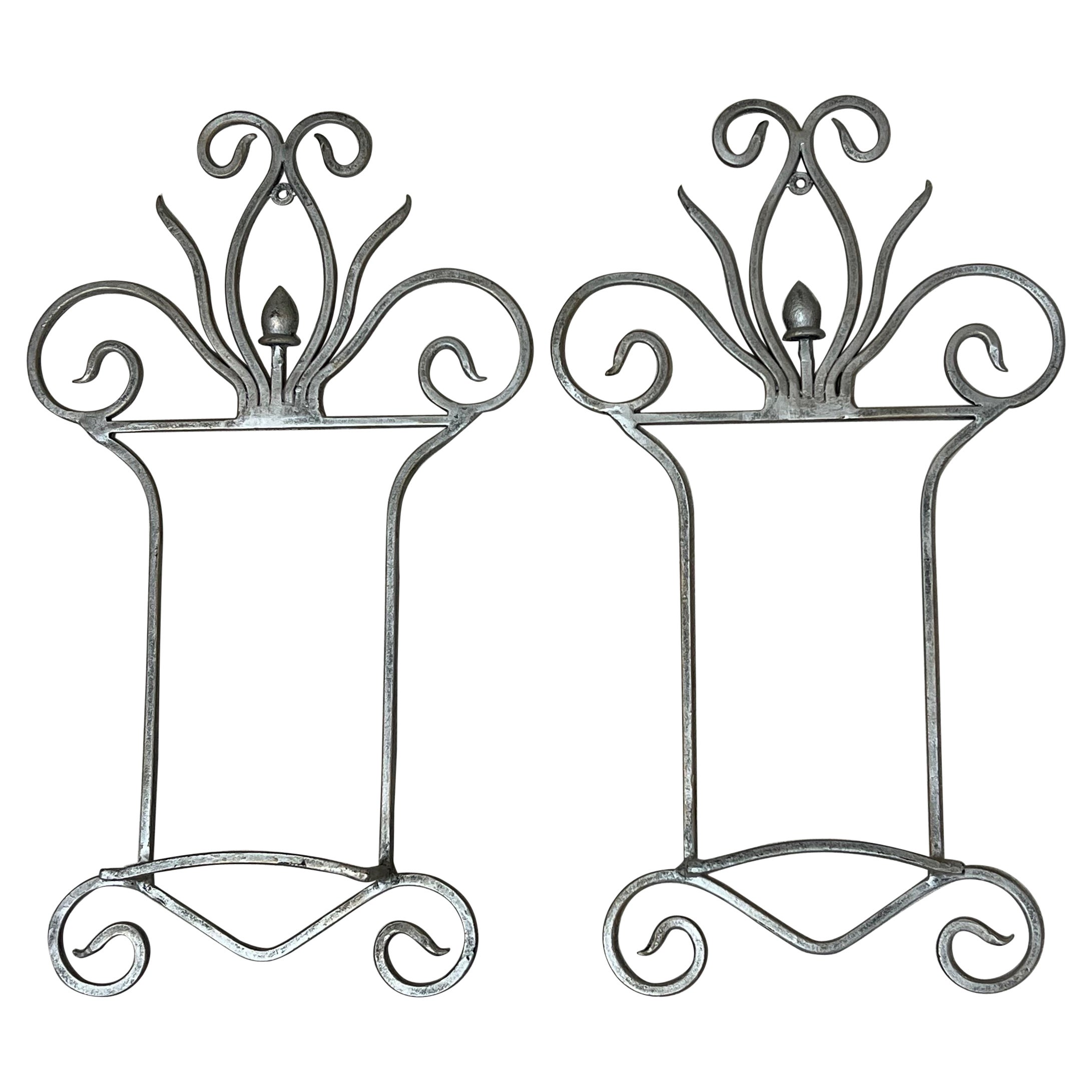 Pair of Large Silver Floral Hand Towel Racks