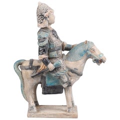 Ming Dynasty Terracotta Green Glazed Tomb Statue, Knight/Horse, China 1368 -1644
