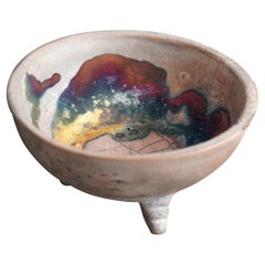Vintage Raaquu Mizu Raku Pottery Trinket Bowl - Half Copper Matte - Handmade Ceramic