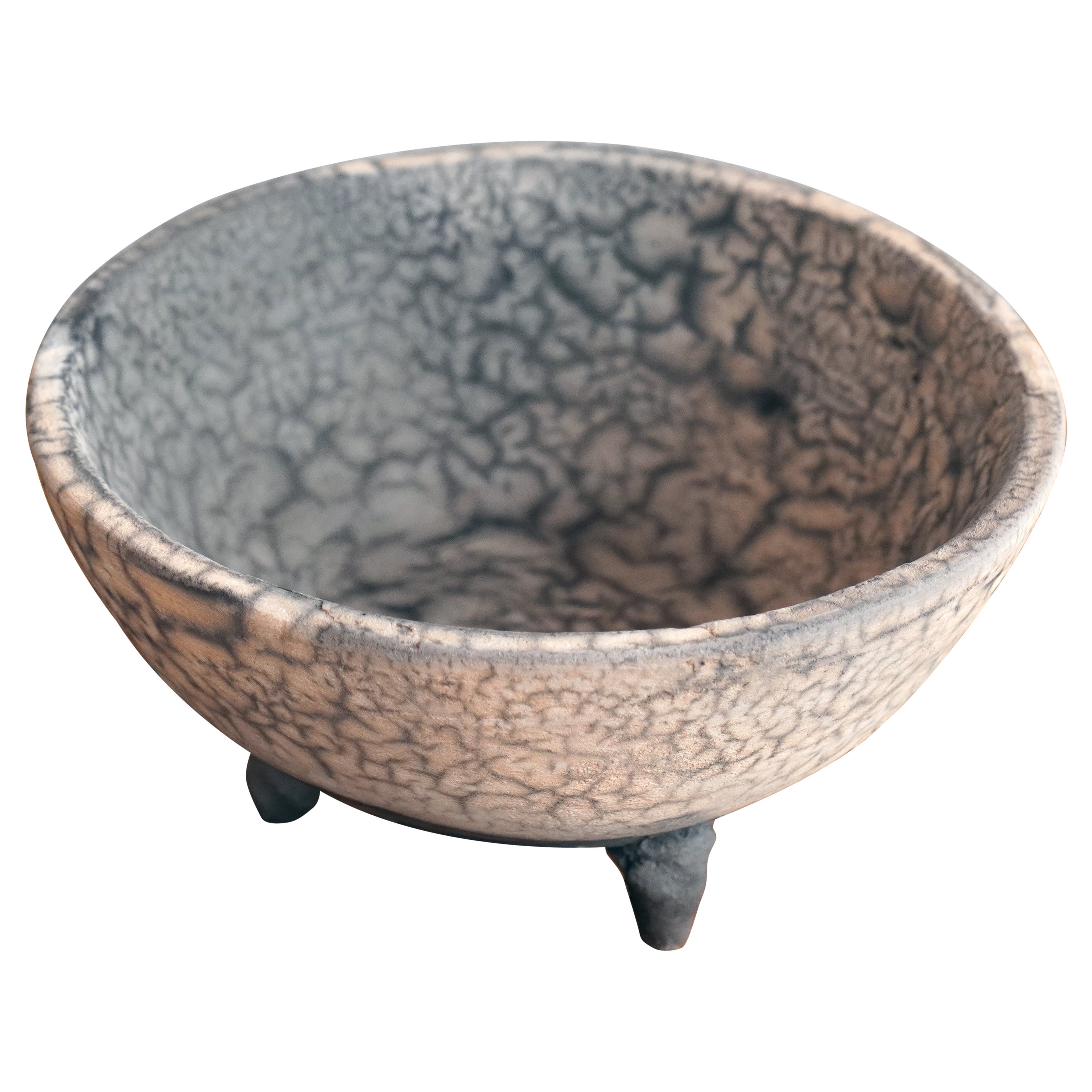 Raaquu Mizu Raku Pottery Trinket Bowl, Smoked Raku, Handmade Ceramic For Sale