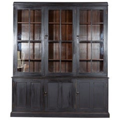 Large 19thC English Ebonised Oak Glazed Dresser / Cabinet