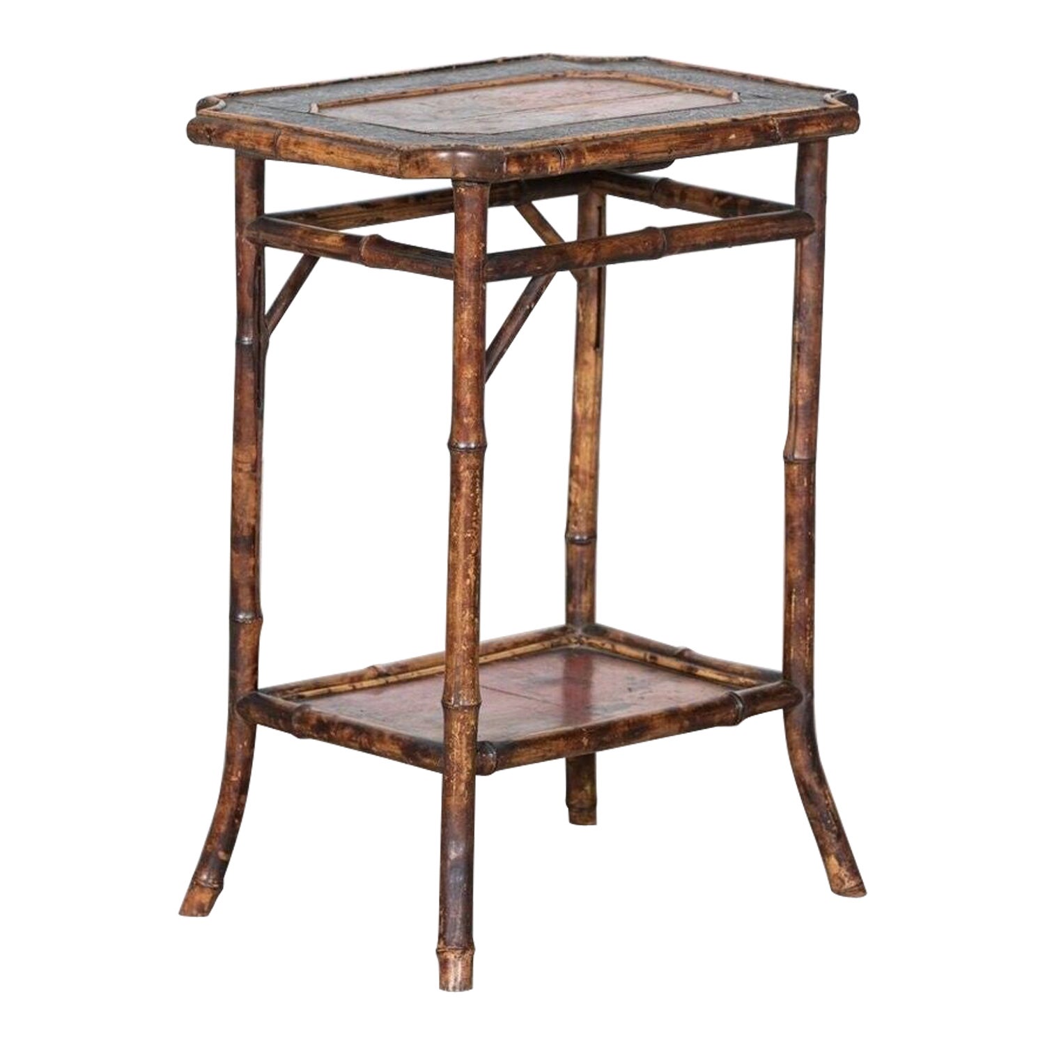 English 19thC Two Tier Tiger Bamboo Side Table For Sale