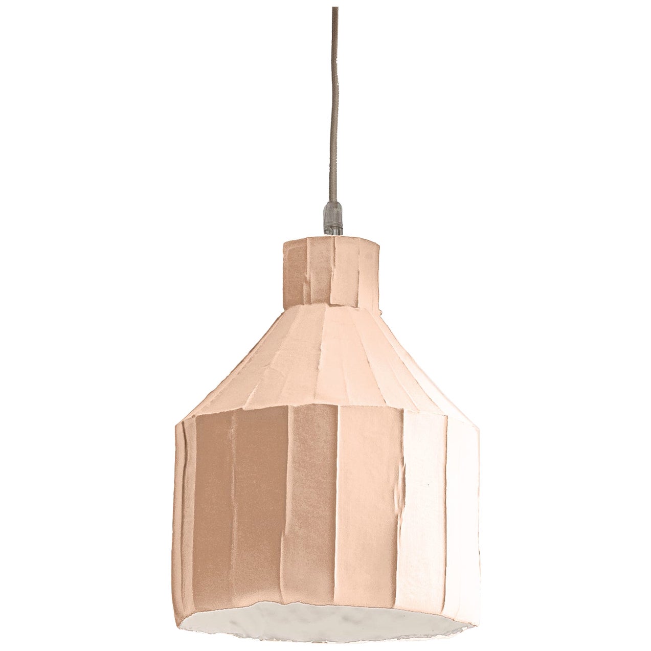 Lampe SUFI contemporaine en céramique couleur saumon, texture Corteccia en vente
