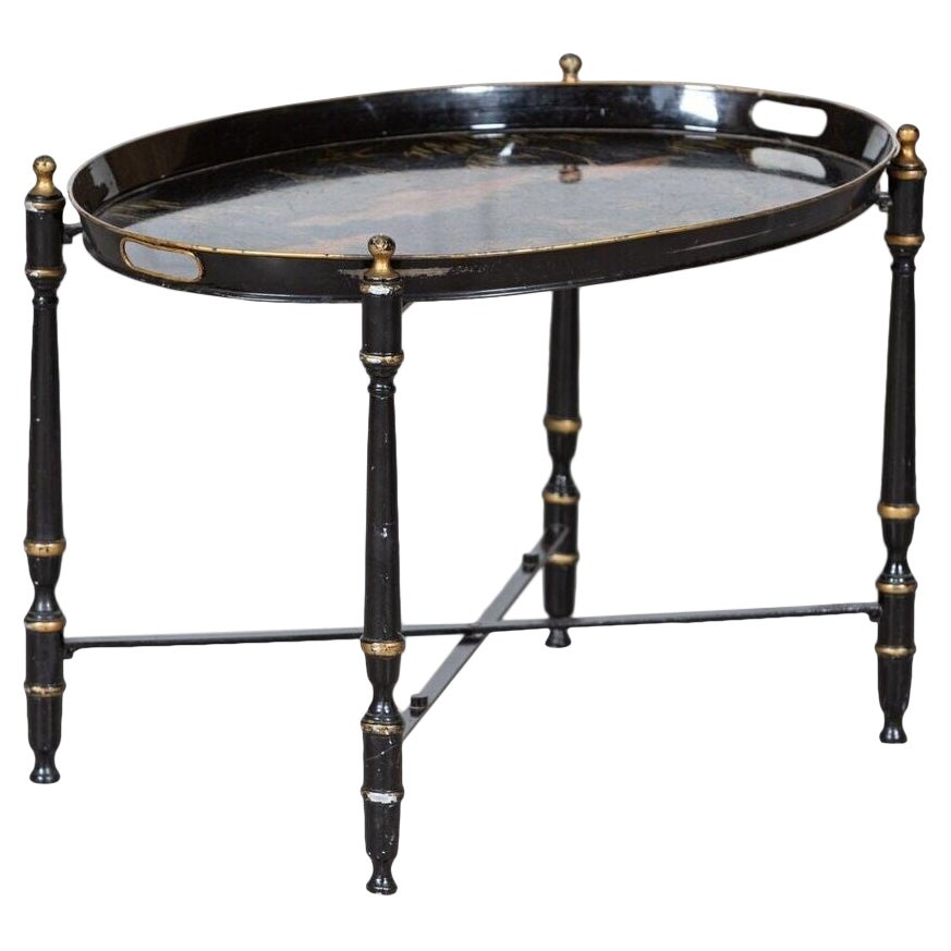 Mid Century Italian Chinoiserie Iron Tole Ware Tray Table For Sale
