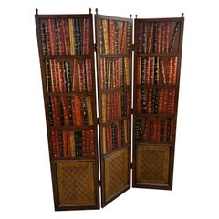 Vintage Leather Books Library Bookcase or Bookshelf Motif Screen-Room Divider