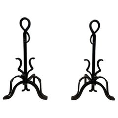 Pair of Important Cast Iron and Wrought Iron Andirons