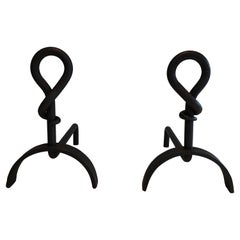 Pair of Cast Iron and Wrought Iron Andirons