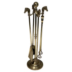 Neoclassical Style Brass HorseHeads Fireplace Tools