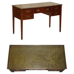 Harrods London Reh Kennedy Military Campaign Green Leather Writing Table Desk
