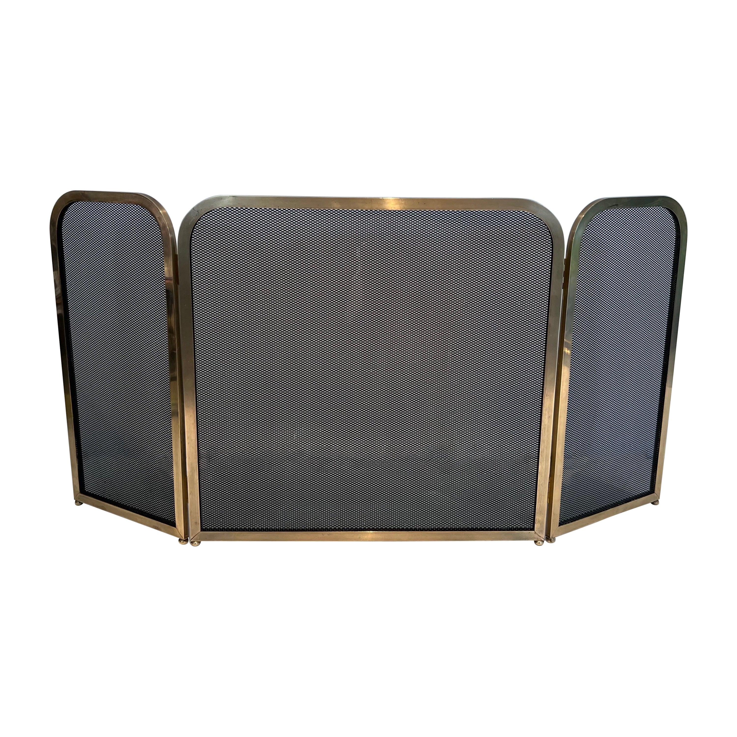 Brass and Grilling Fireplace Screen  For Sale