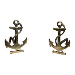 Retro Pair of Boat Anchor Brass Andirons