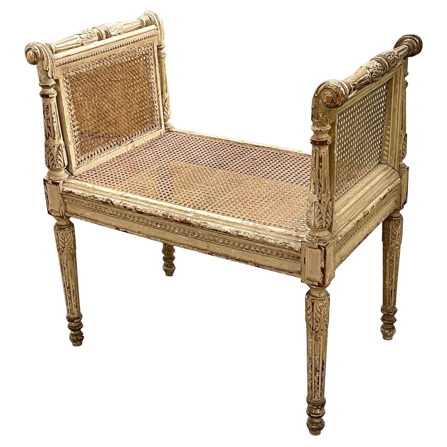 19th Century French Louis XVI Style Carved and Painted Vanity Stool For Sale