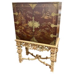 Antique English Chinoiserie Cabinet on a Carved Giltwood Stand