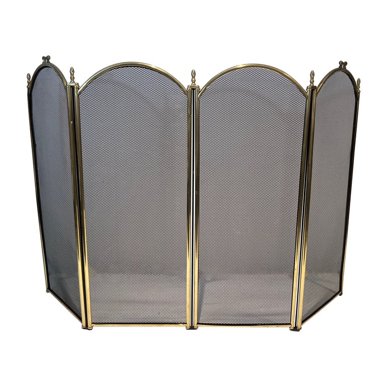 Large brass and Grilling Fireplace Screen For Sale at 1stDibs