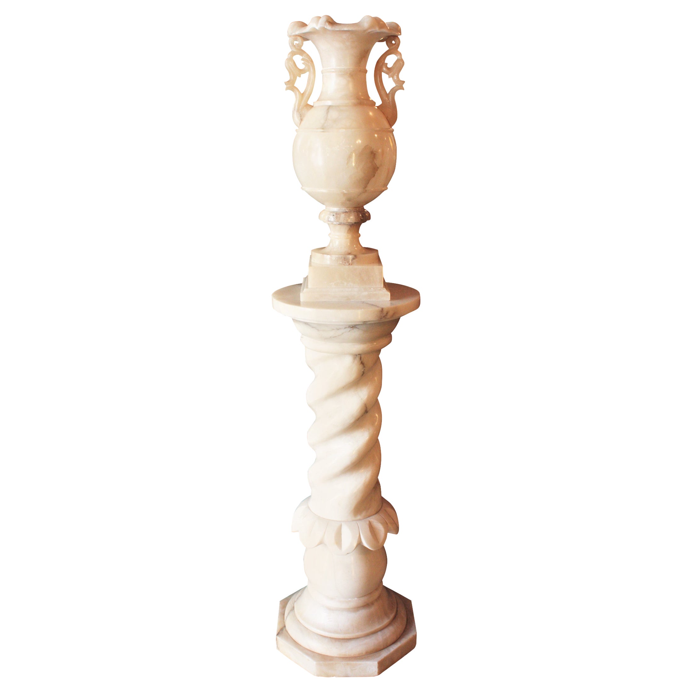 Neoklassizistische Urnenlampe aus Alabaster auf Solomonic-Sockelsäule im Angebot