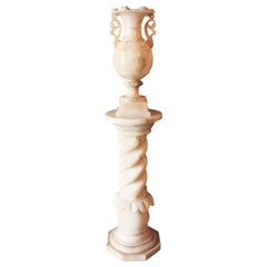 Antique Neoclassical Alabaster Urn Lamp on Solomonic Pedestal Column