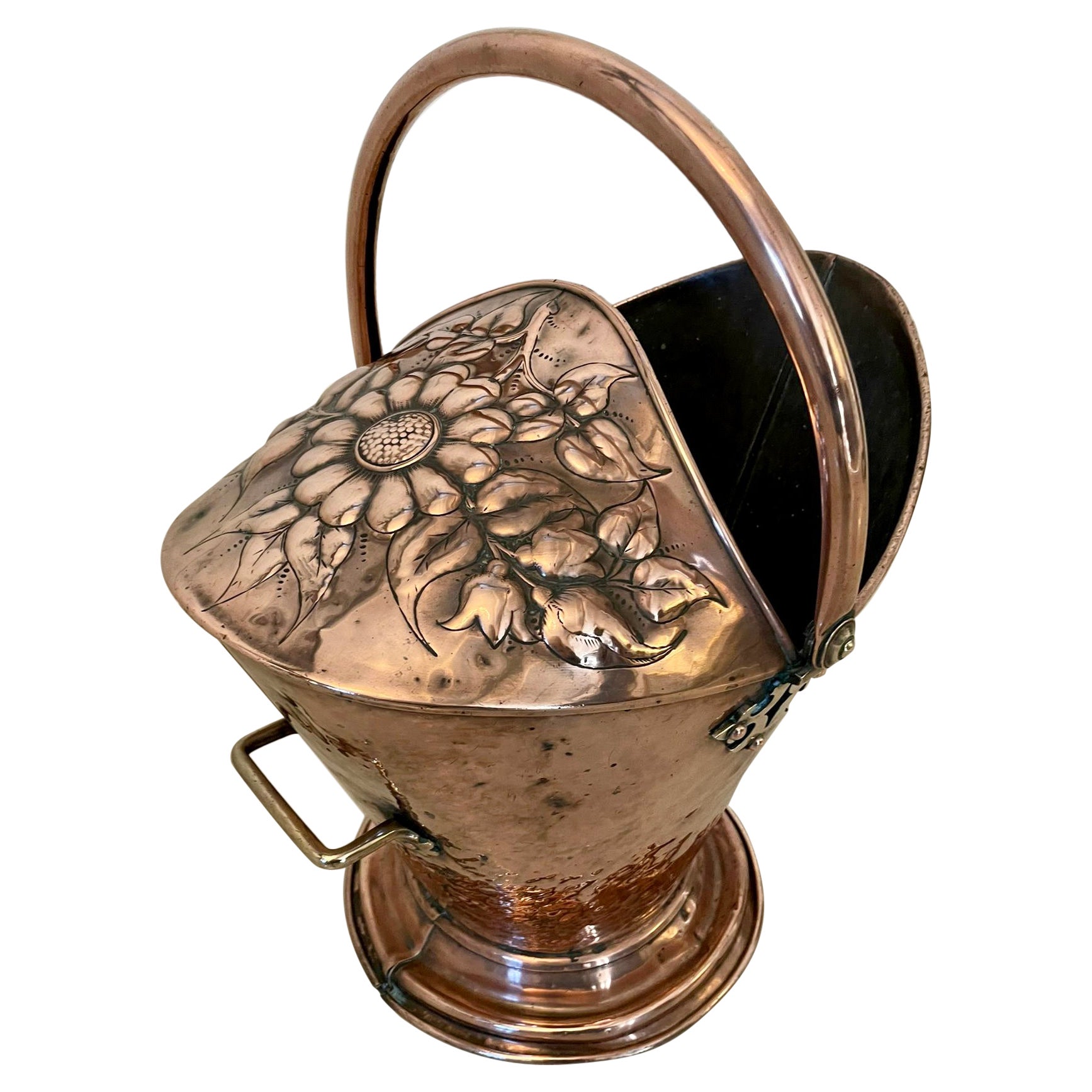 Antique Victorian Quality Ornate Copper Coal Bucket 