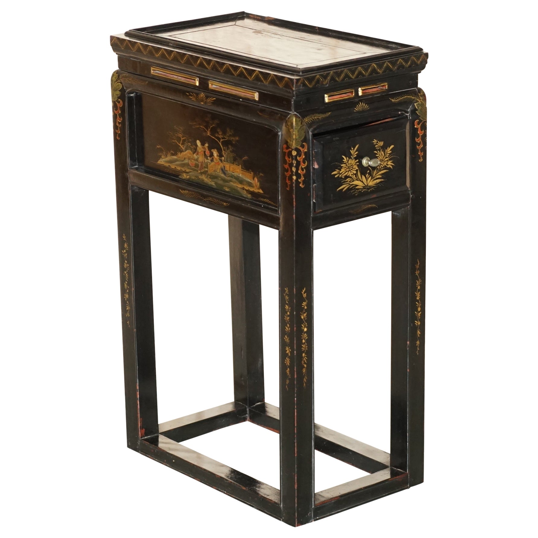 CHINOISERIE ANTIQUE VICTORIAN CIRCA 1880 - TABLE À MAIN EN SOIE LACQUERÉE - SIDE