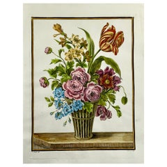 Antique 1780 Floral Spring Bouquet, Louis Tessier, Folio, Tulip, Poeny, Hand Coloured