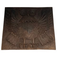 Vintage Modernist Cast Iron Fireback Showing an Owl