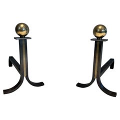 Pair of Modernist Andirons in the Style of Jacques Adnet