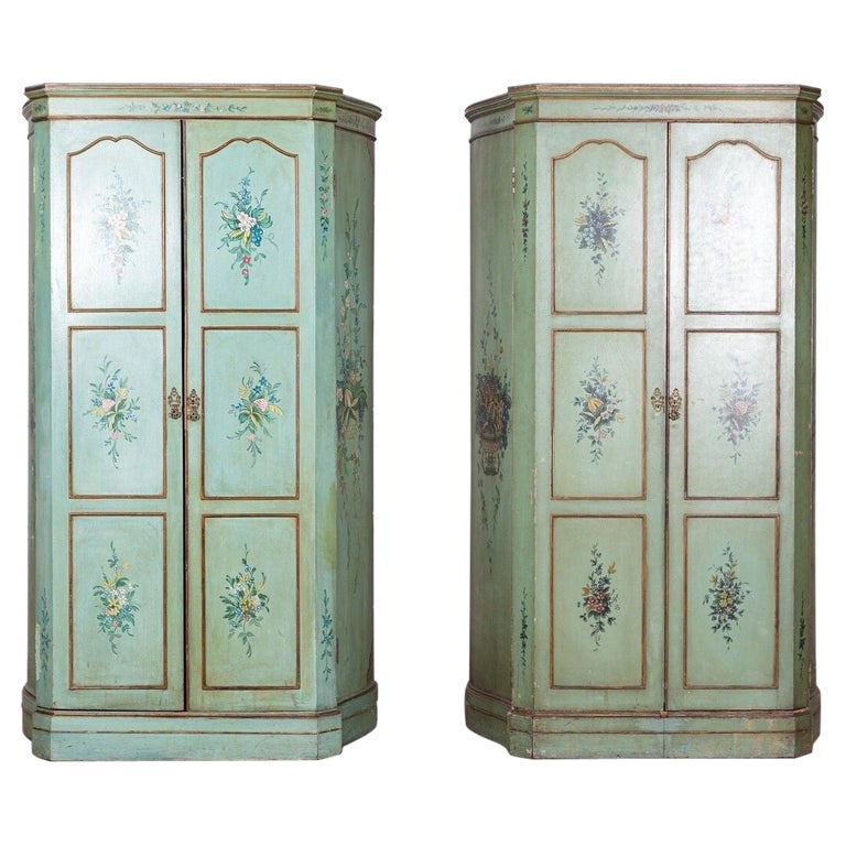Pair Italian Painted Mahogany Armoire Cupboards For Sale at 1stDibs