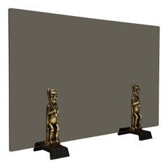 Smoked Glass and Bronze Fireplace Screen with Seated Shamans by A Prinner
