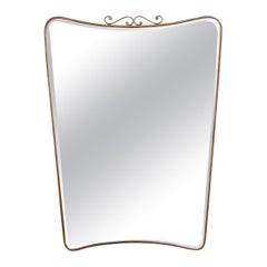 Mid-Century Italian Wall Mirror with Brass Frame and Top Flourish 'circa 1950s'